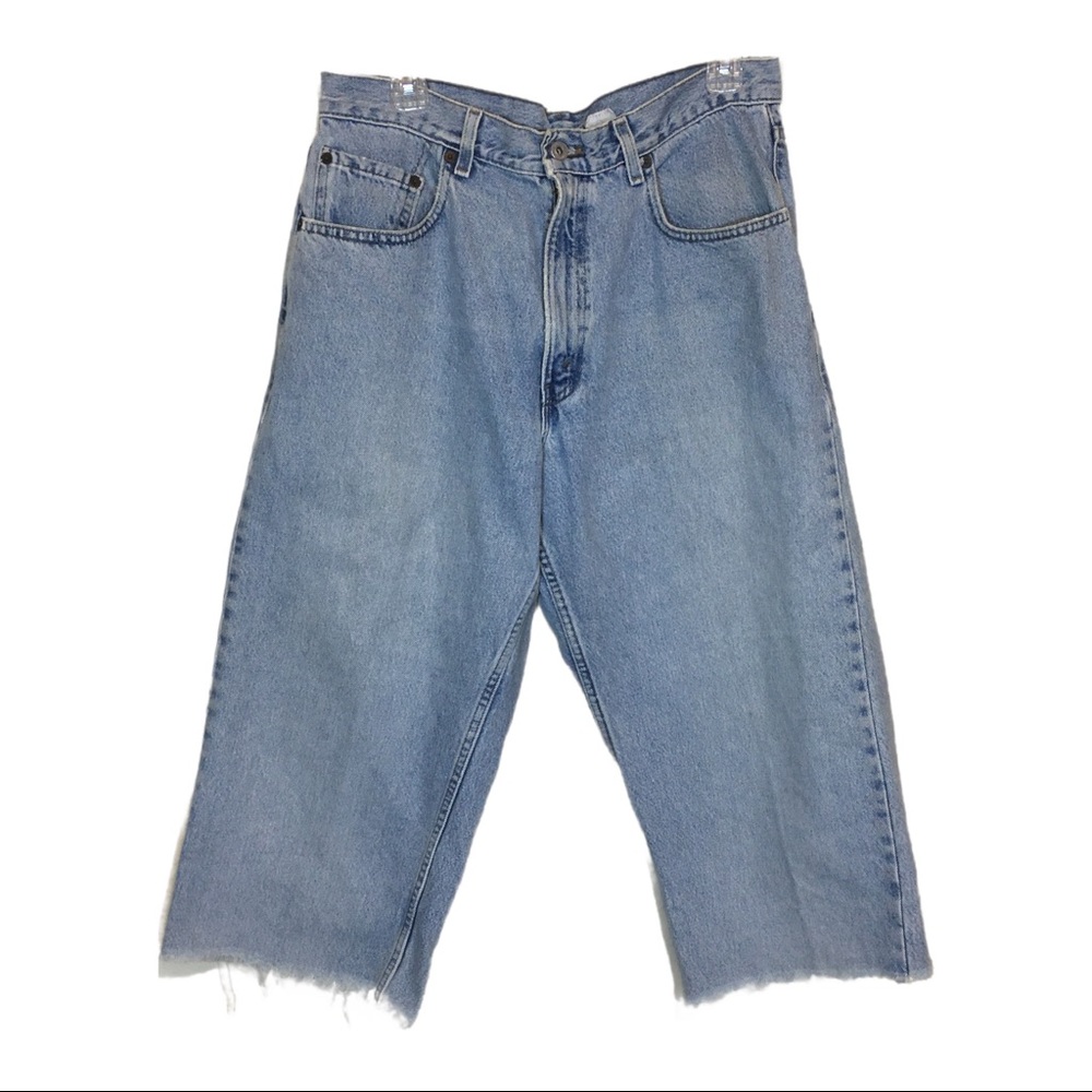 Vintage Levis 569 Dry Goods High Waisted Wide Leg Raw Hem Cropped Jeans